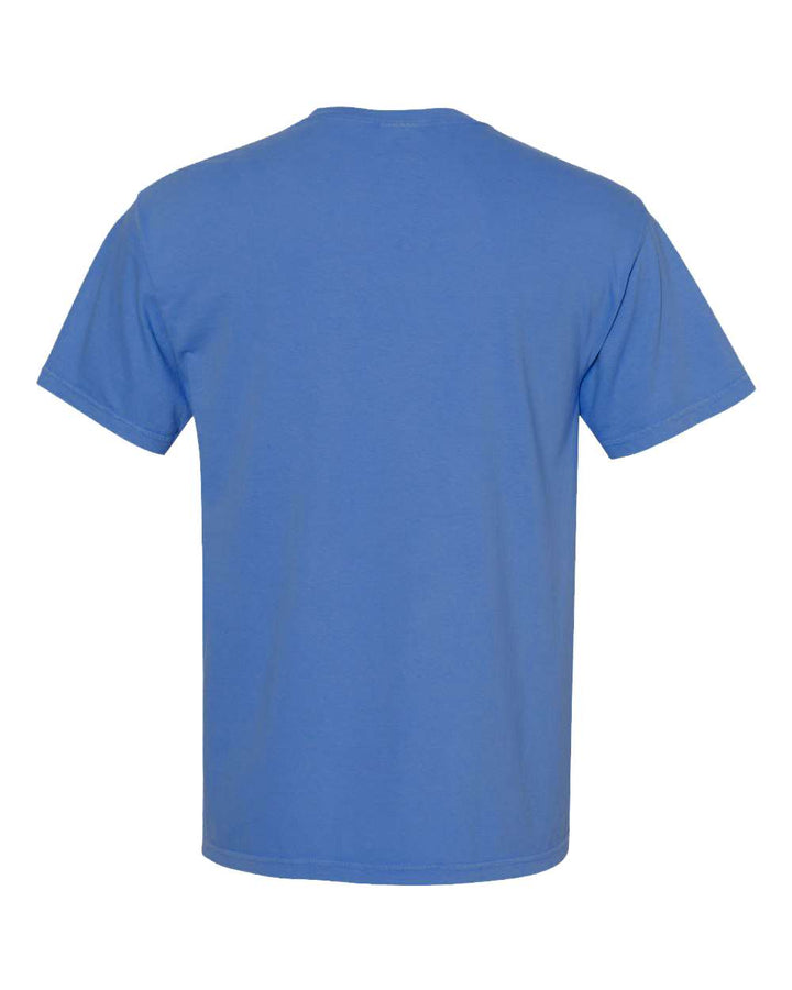 Rear View of Neon Blue Garment-Dyed Heavyweight Pocket T-Shirt - 6030