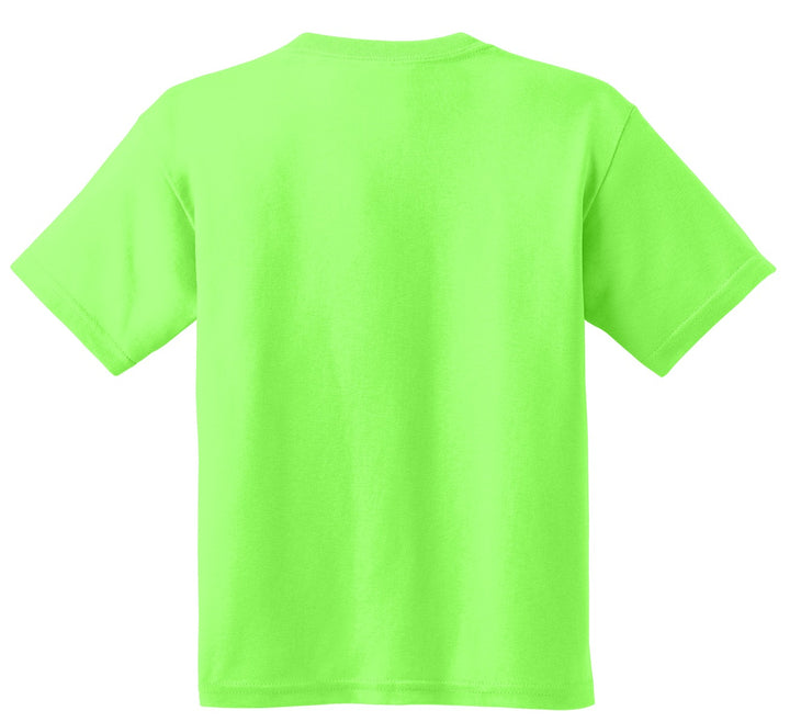 Rear View of Neon Green Gildan - Youth Heavy Cotton 100% Cotton T-Shirt. 5000B