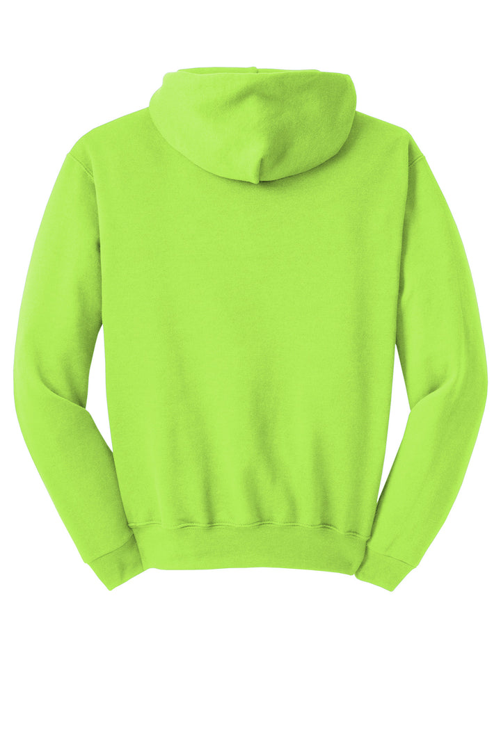 Rear View of Neon Green Jerzees NuBlend Pullover Hooded Sweatshirt. 996M