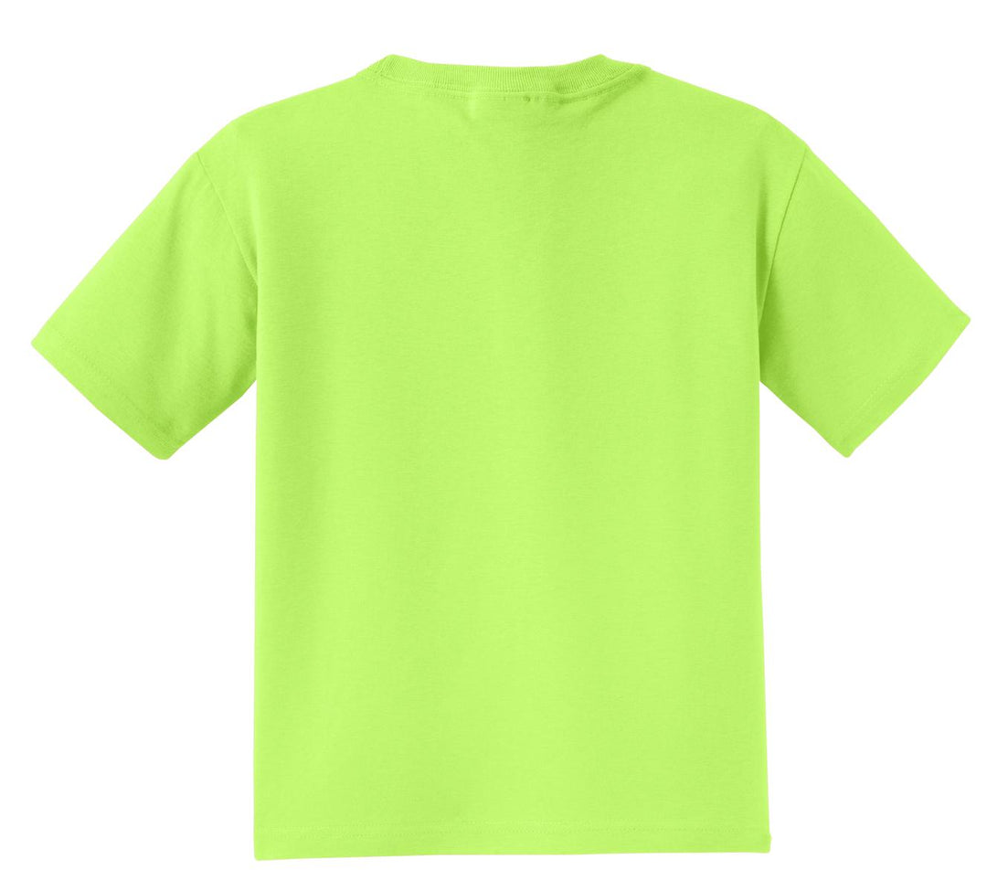 Rear View of Neon Green Jerzees - Youth Dri-Power 50/50 Cotton/Poly T-Shirt. 29B