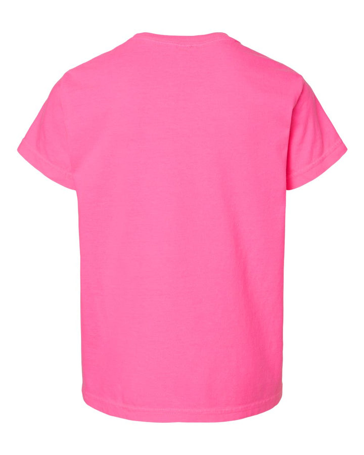 Rear View of Neon Pink Garment-Dyed Youth Heavyweight T-Shirt - 9018
