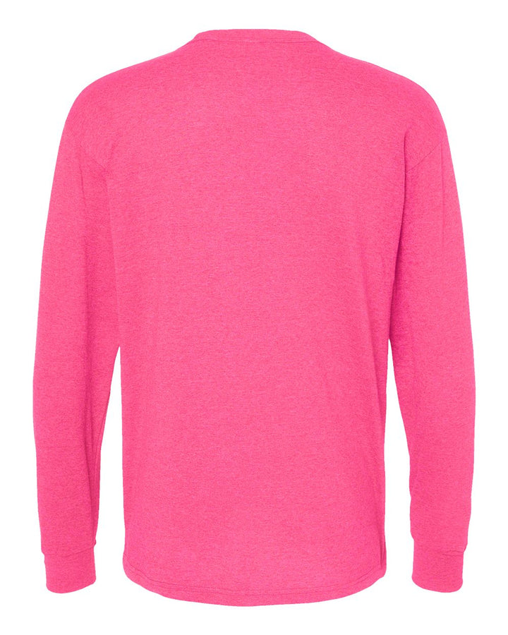Rear View of Neon Pink Gold Soft Touch Long Sleeve T-Shirt - 4820