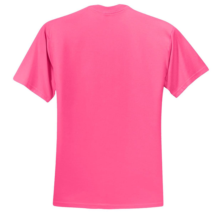 Rear View of Neon Pink Jerzees - Dri-Power 50/50 Cotton/Poly T-Shirt. 29M