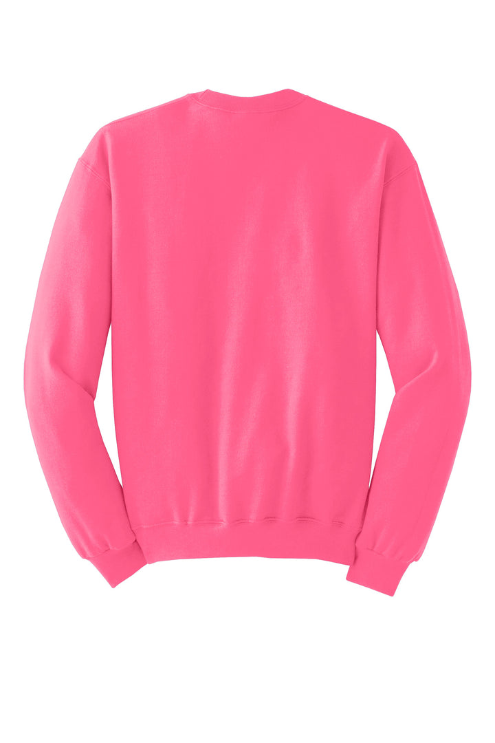 Rear View of Neon Pink Jerzees - NuBlend Crewneck Sweatshirt. 562M