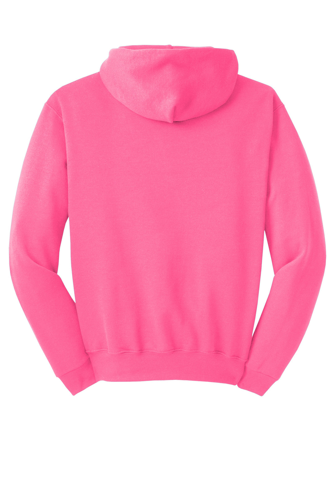 Rear View of Neon Pink Jerzees NuBlend Pullover Hooded Sweatshirt. 996M