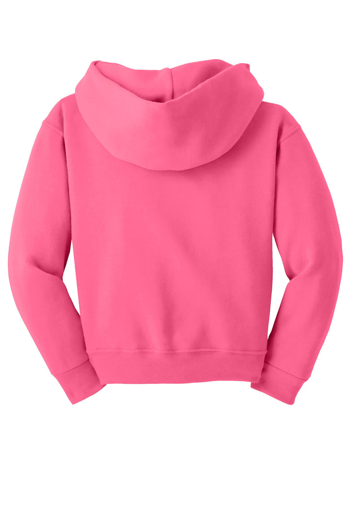 Rear View of Neon Pink Jerzees - Youth NuBlend Pullover Hooded Sweatshirt. 996Y