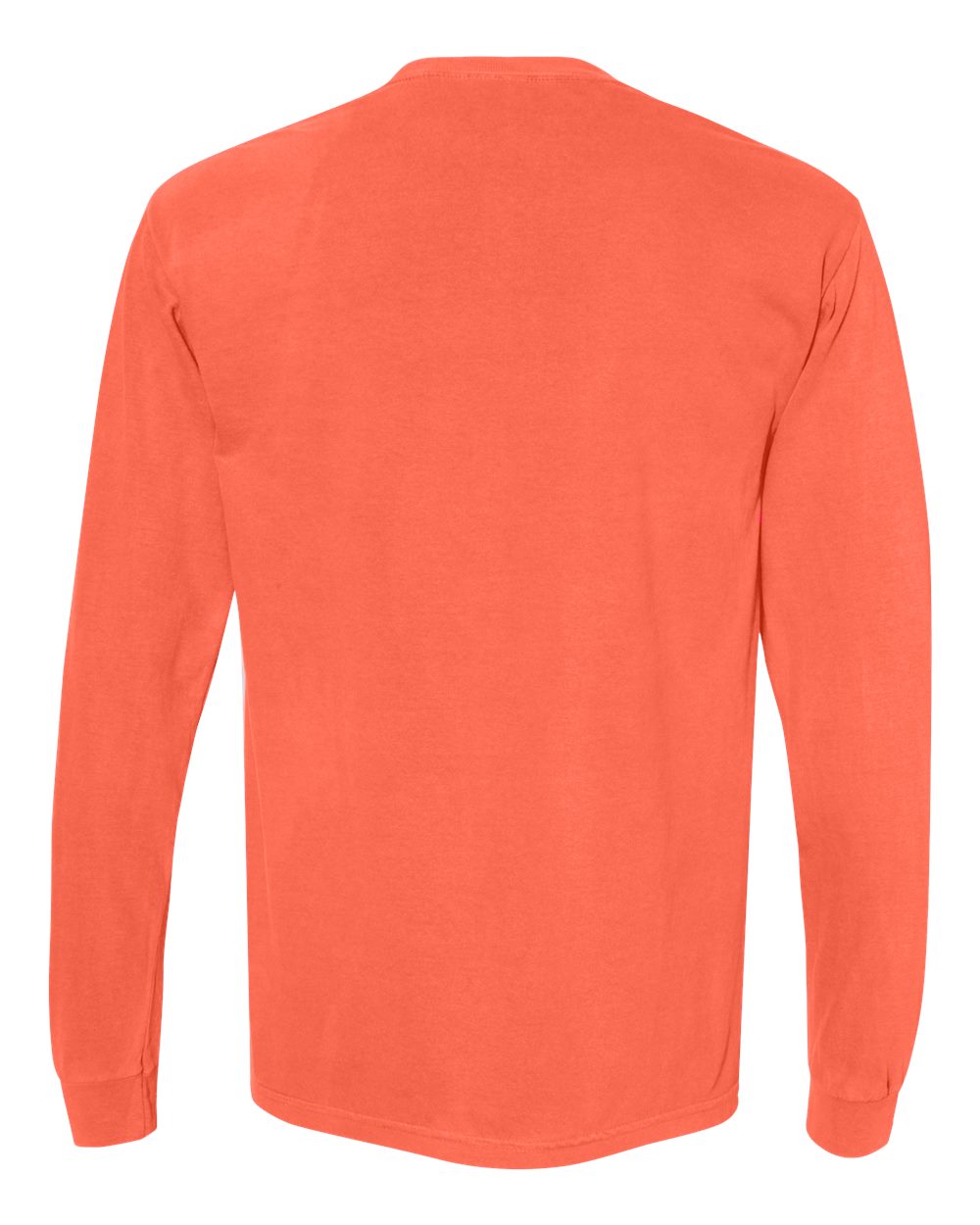 Rear View of Neon Red Orange Garment-Dyed Heavyweight Long Sleeve T-Shirt - 6014