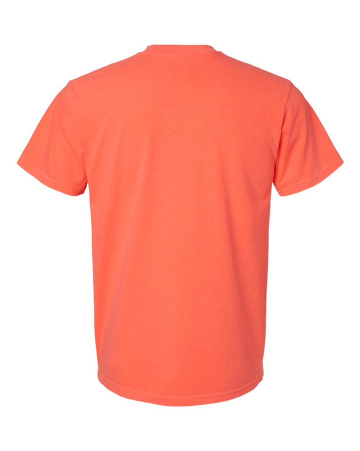Rear View of Neon Red Orange Garment-Dyed Heavyweight Pocket T-Shirt - 6030
