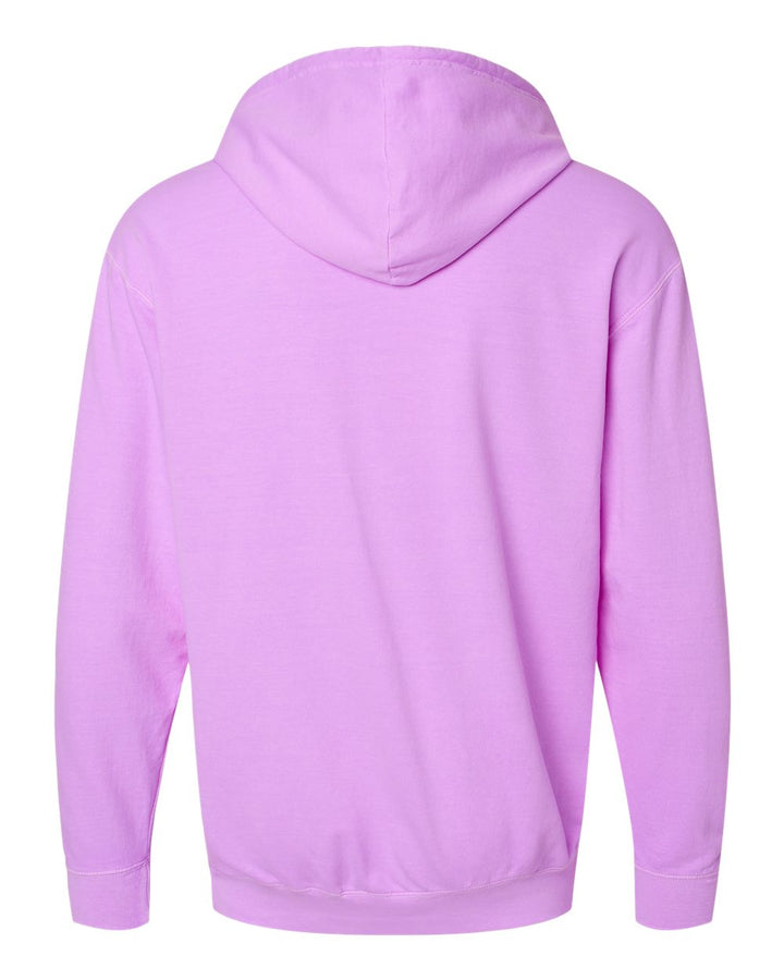 Rear View of Neon Violet Garment-Dyed Lightweight Fleece Hooded Sweatshirt - 1467