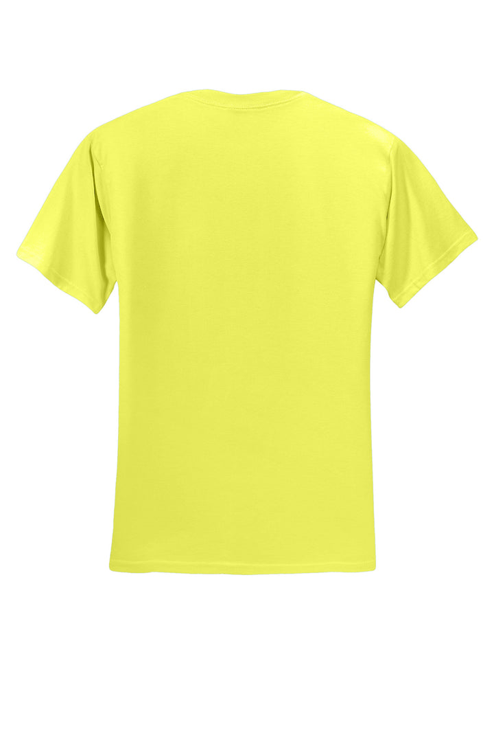Rear View of Neon Yellow Jerzees - Dri-Power 50/50 Cotton/Poly T-Shirt. 29M