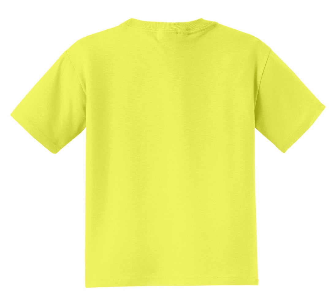 Rear View of Neon Yellow Jerzees - Youth Dri-Power 50/50 Cotton/Poly T-Shirt. 29B