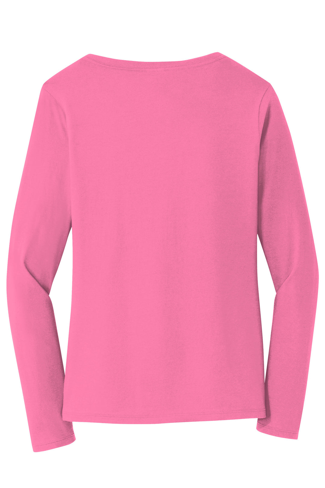 Rear View of New Pink Port & Company Women's Long Sleeve Fan Favorite V-Neck Tee. LPC450VLS