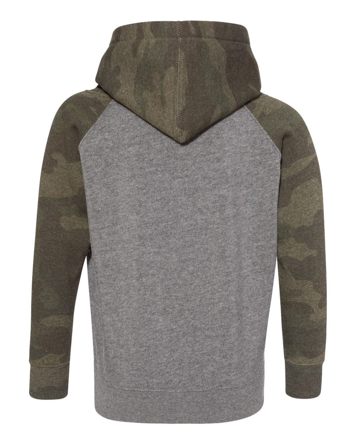 Rear View of Nickel Heather/ Forest Camo Toddler Special Blend Hooded Raglan Sweatshirt - PRM10TSB
