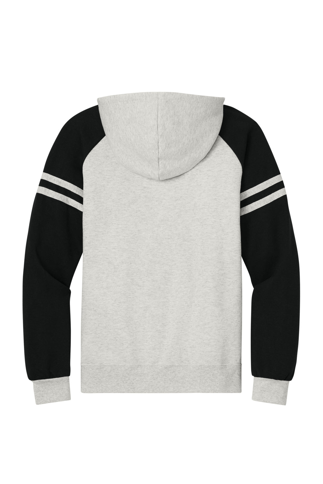 Rear View of OatH/BkInk Jerzees Unisex NuBlend Varsity Colorblock Hooded Sweatshirt 97C