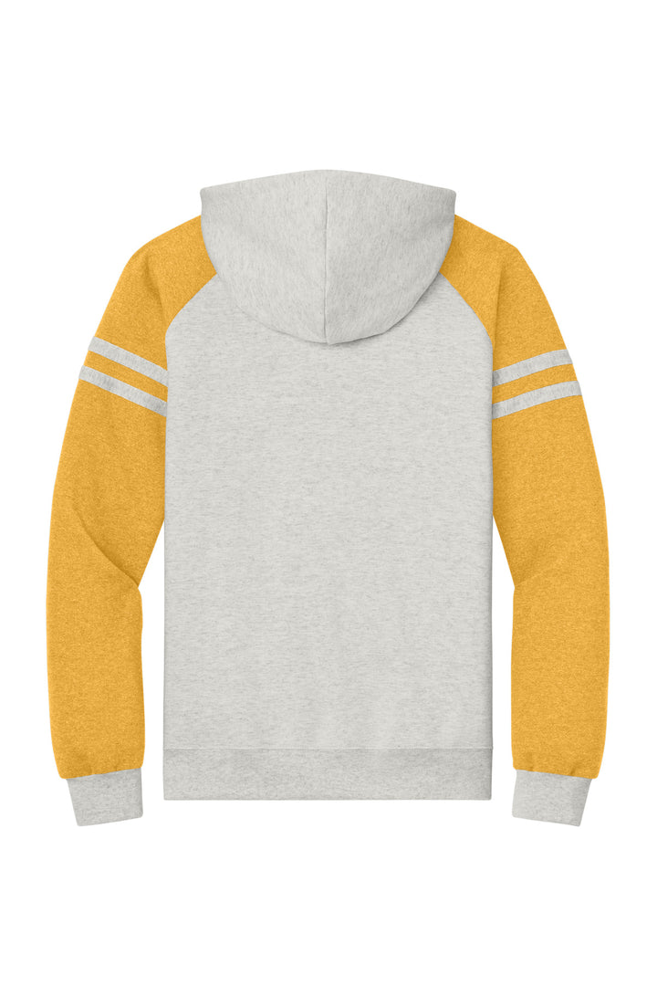 Rear View of OatH/MstdH Jerzees Unisex NuBlend Varsity Colorblock Hooded Sweatshirt 97C