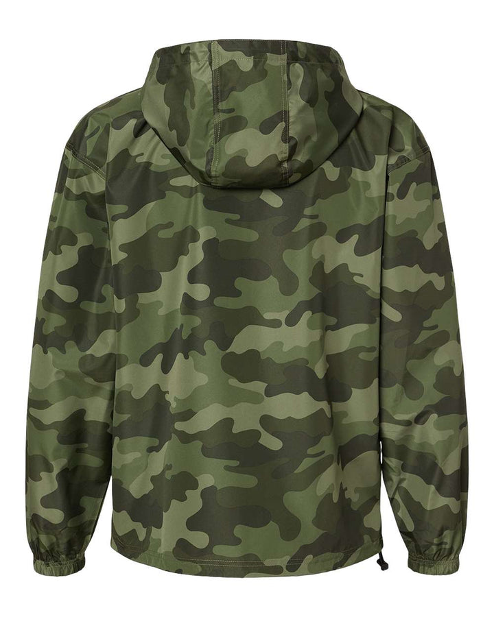 Rear View of Olive Green Camo Packable Anorak Jacket - CO200