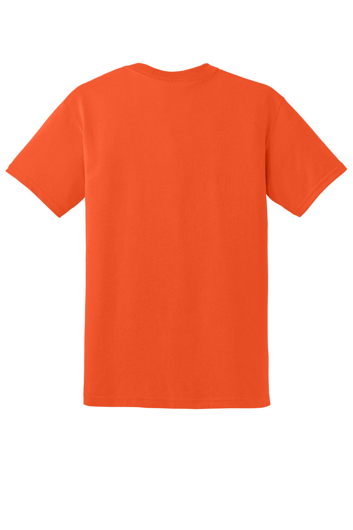 Rear View of Orange Gildan DryBlend 50 Cotton/50 Poly T-Shirt. 8000