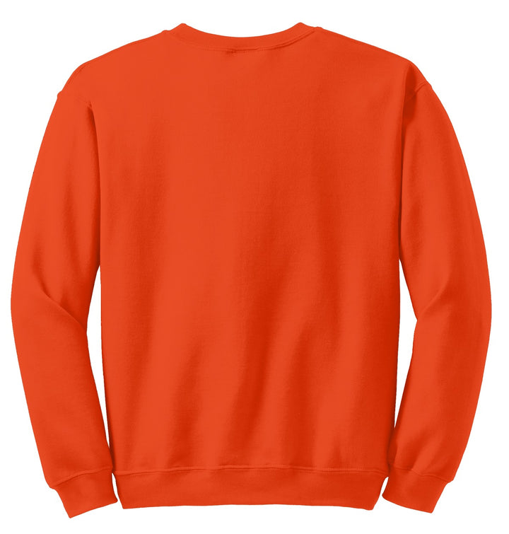 Rear View of Orange Gildan Heavy Blend Crewneck Sweatshirt. 18000