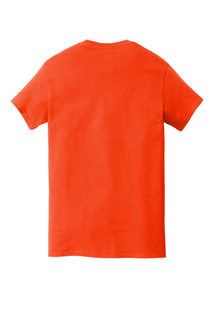 Rear View of Orange Gildan Heavy Cotton 100% Cotton Pocket T-Shirt. 5300
