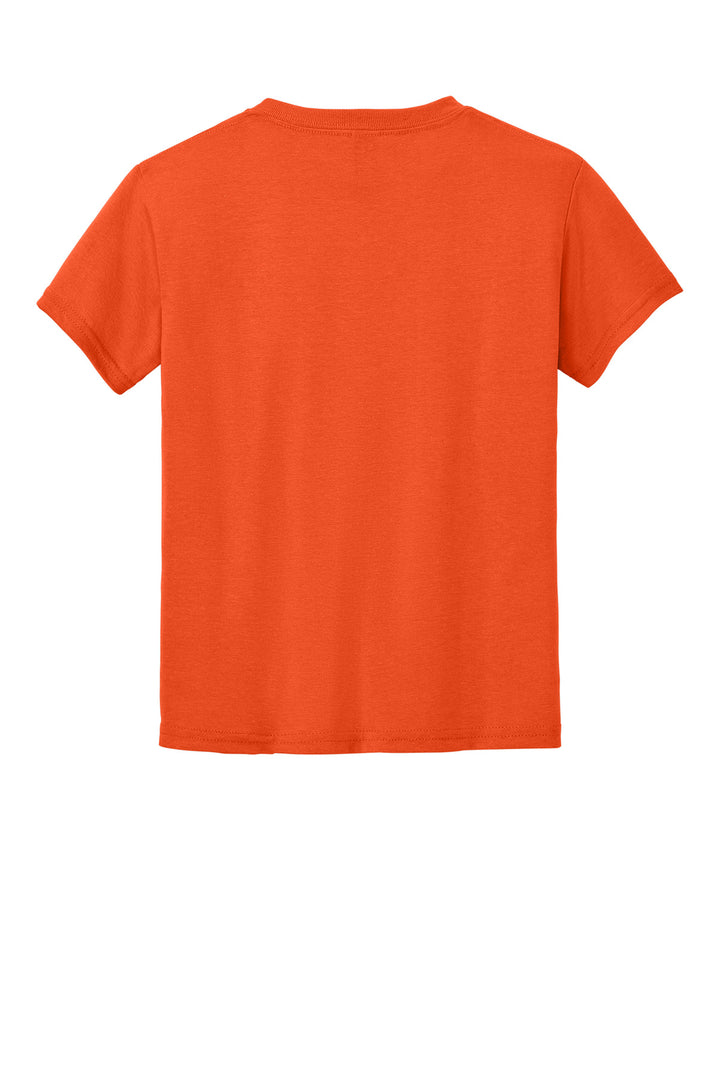 Rear View of Orange Gildan Youth DryBlend 50 Cotton/50 Poly T-Shirt. 8000B
