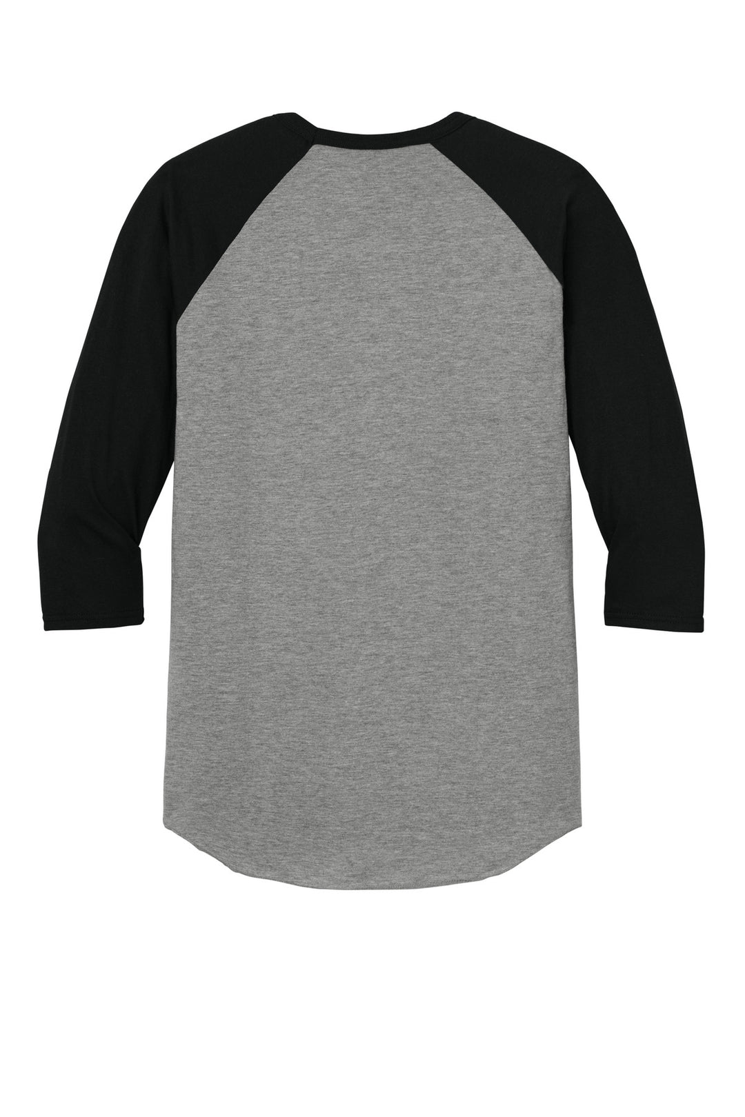 Rear View of Oxfd/BkInk Jerzees Unisex Premium Blend Combed Ring Spun 3/4-Sleeve Raglan 560R