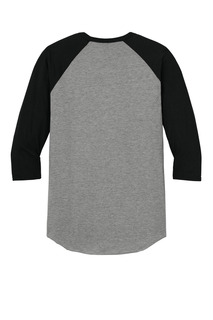 Rear View of Oxfd/BkInk Jerzees Unisex Premium Blend Combed Ring Spun 3/4-Sleeve Raglan 560R