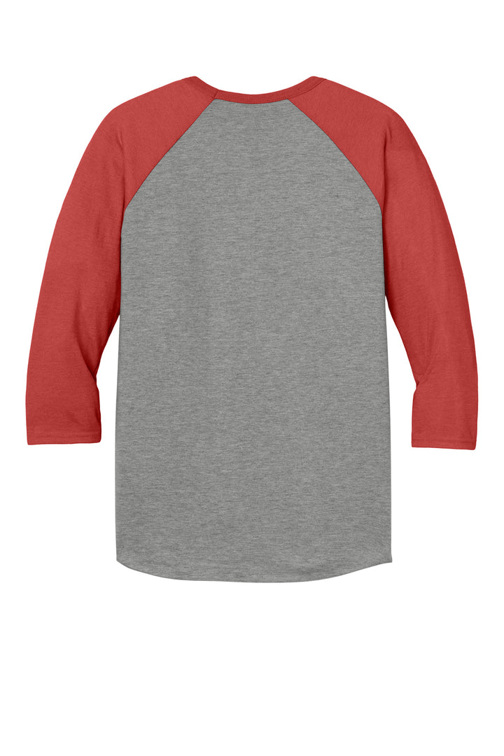 Rear View of Ox/FieryRH Jerzees Unisex Premium Blend Combed Ring Spun 3/4-Sleeve Raglan 560R