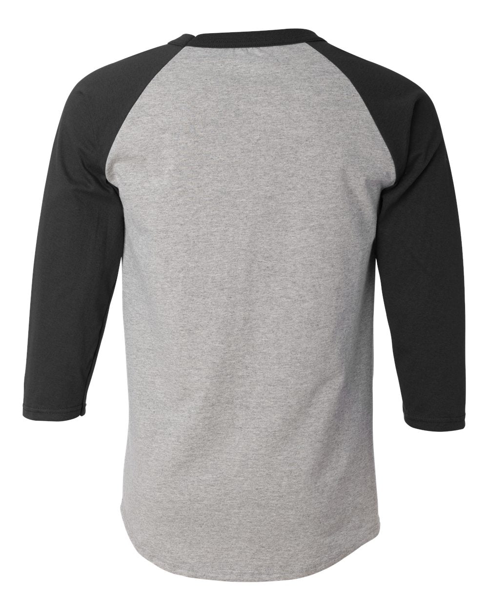 Rear View of Oxford Grey/ Black Raglan Sleeve Baseball T-Shirt - T137