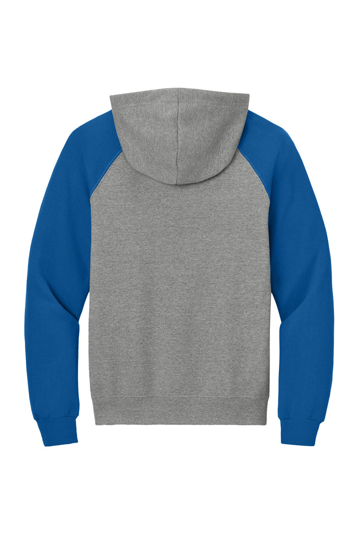 Rear View of Ox/Royal Jerzees Unisex NuBlend Colorblock Raglan Hoodie Sweatshirt 96C