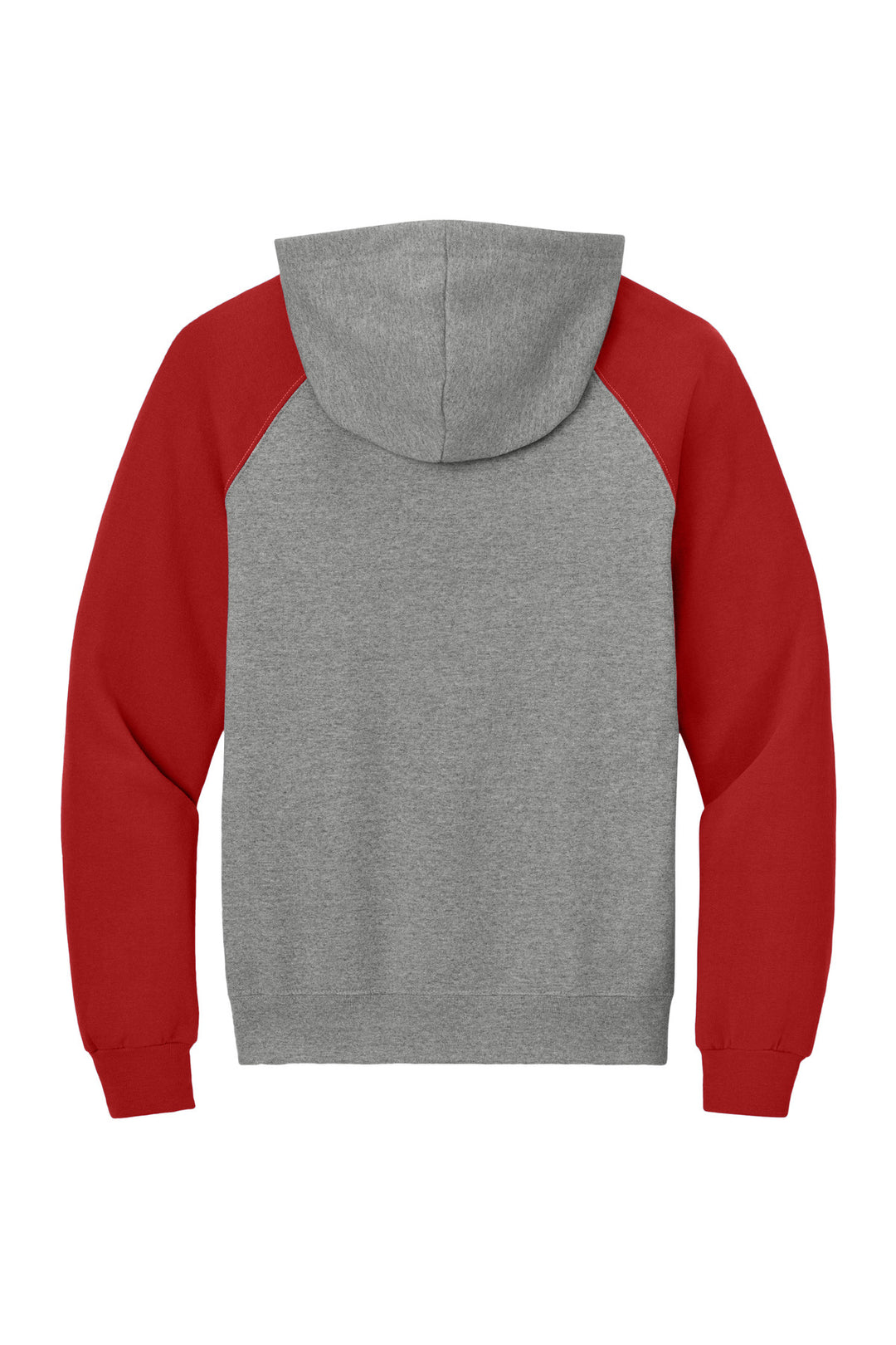 Rear View of Ox/TrueRed Jerzees Unisex NuBlend Colorblock Raglan Hoodie Sweatshirt 96C