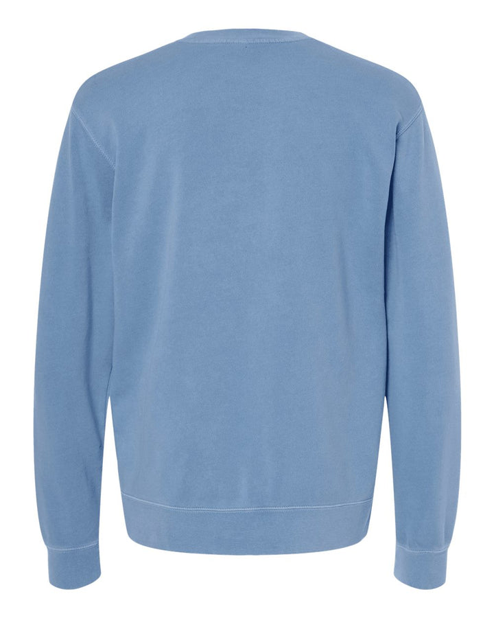 Rear View of Pigment Light Blue Midweight Pigment-Dyed Crewneck Sweatshirt - PRM3500