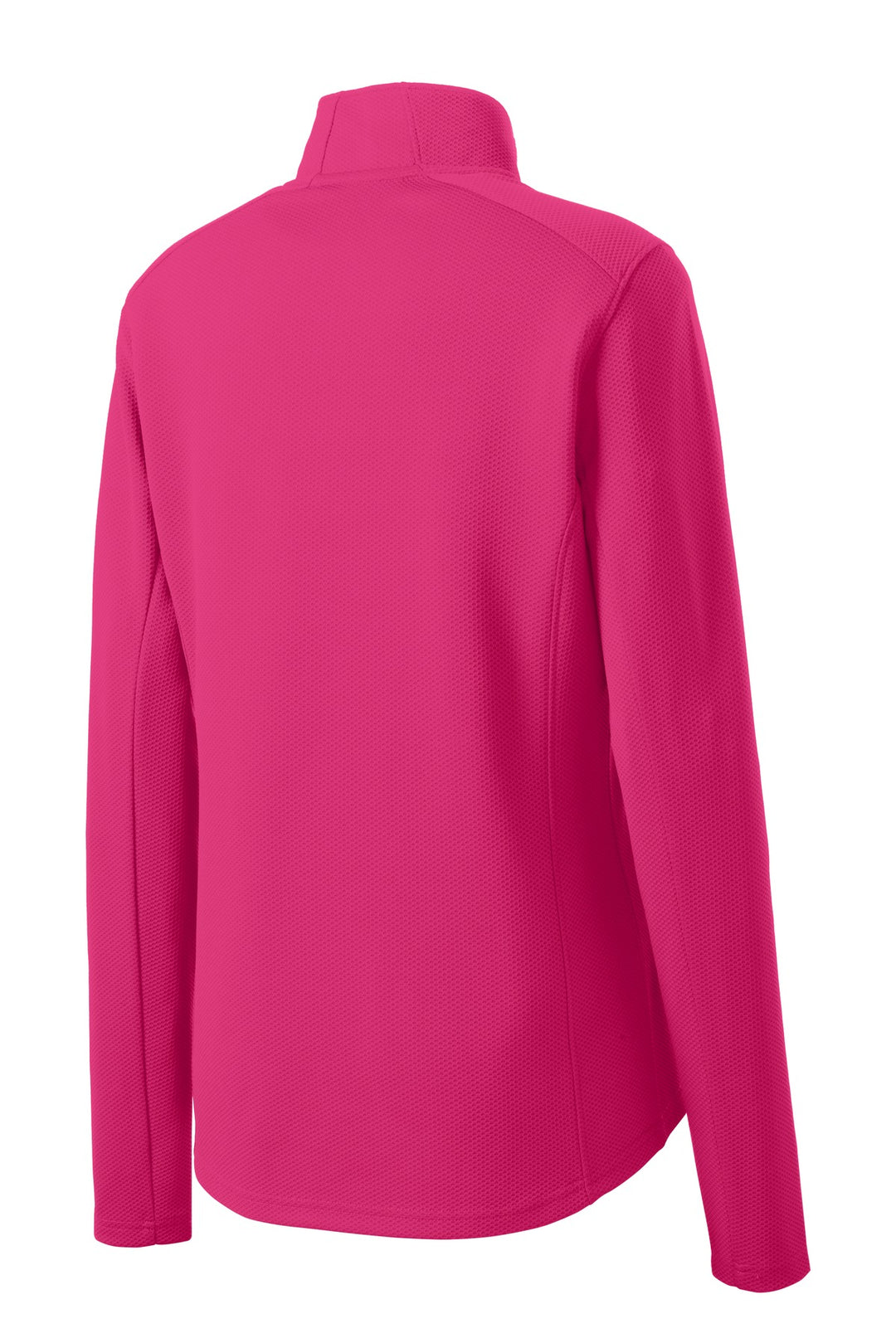 Rear View of Pink Raspberry Sport-Tek Women's Sport-Wick Textured 1/4-Zip Pullover. LST860