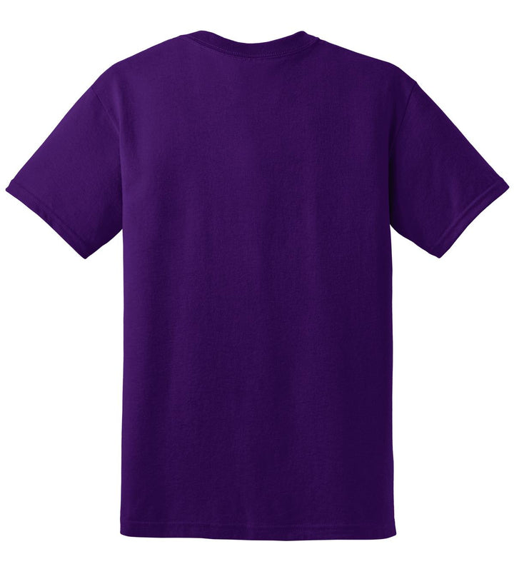Rear View of Purple Gildan DryBlend 50 Cotton/50 Poly T-Shirt. 8000