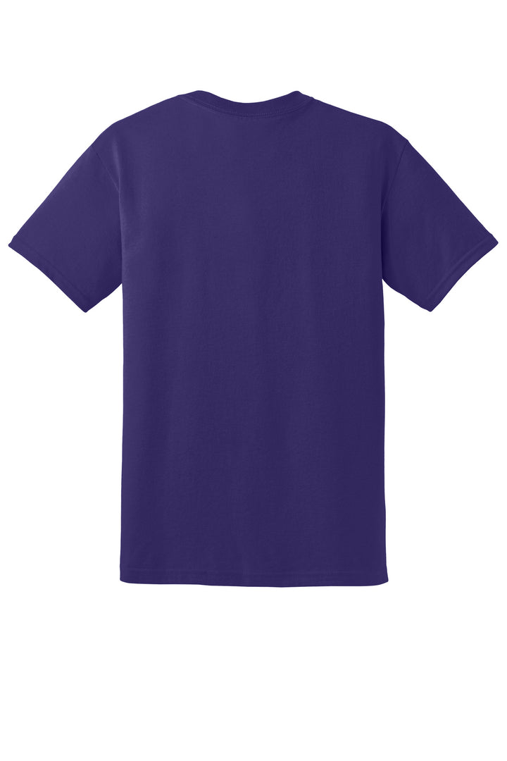 Rear View of Purple Gildan DryBlend 50 Cotton/50 Poly T-Shirt. 8000