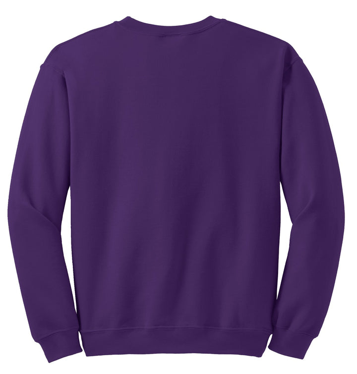 Rear View of Purple Gildan Heavy Blend Crewneck Sweatshirt. 18000