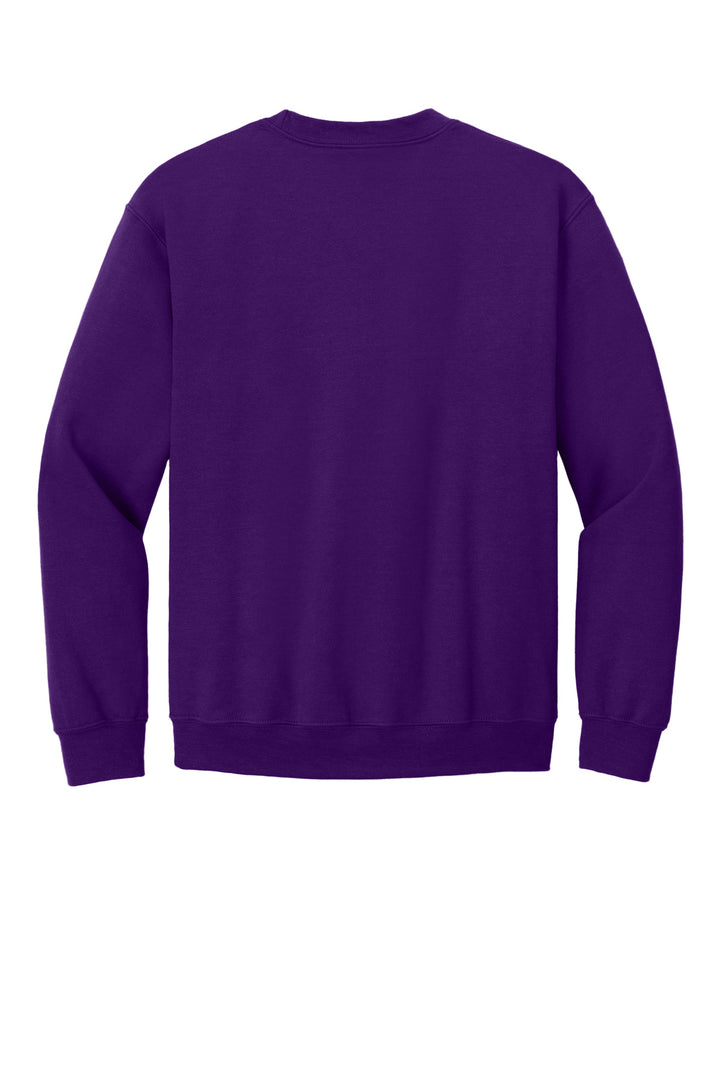 Rear View of Purple Gildan Heavy Blend Crewneck Sweatshirt. 18000