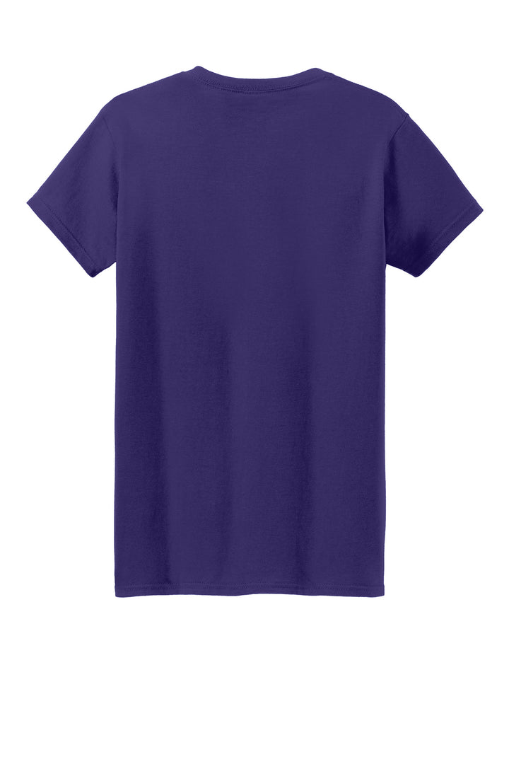 Rear View of Purple Gildan Women's Heavy Cotton 100% Cotton T-Shirt. 5000L