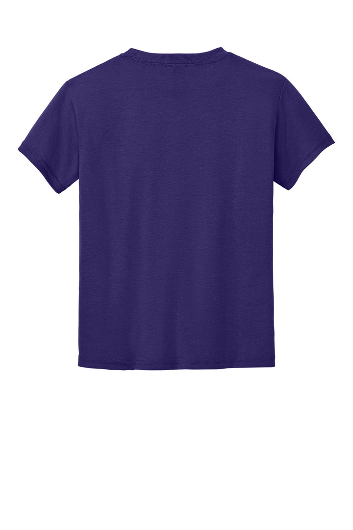 Rear View of Purple Gildan Youth DryBlend 50 Cotton/50 Poly T-Shirt. 8000B