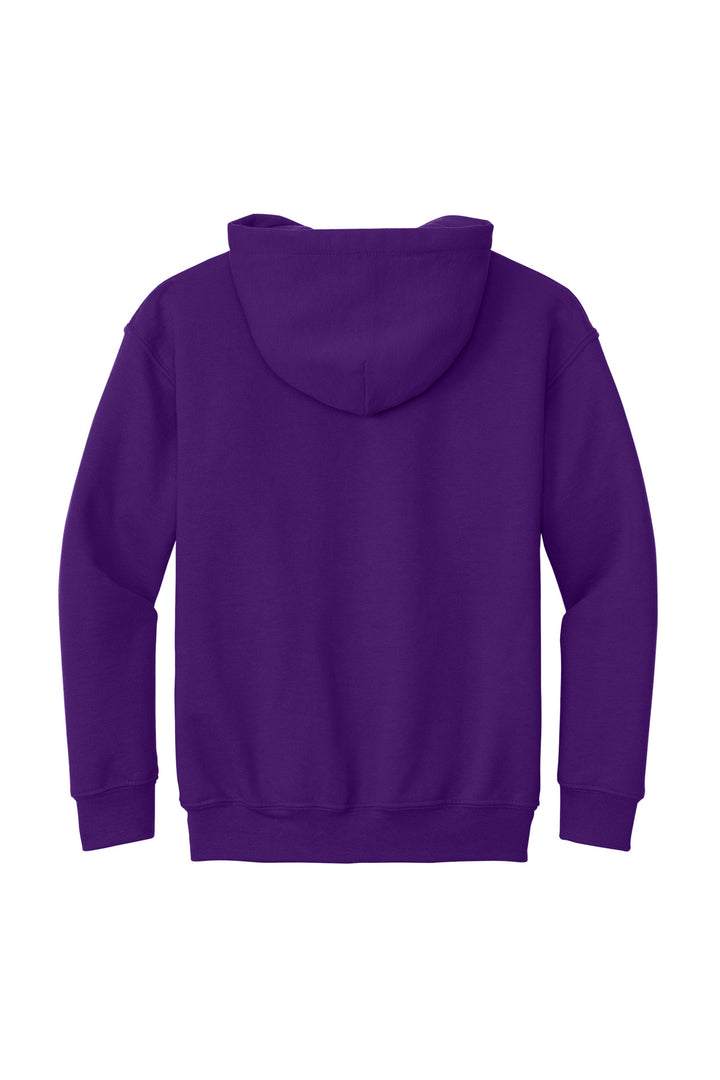 Rear View of PURPLE Gildan - Youth Heavy Blend Hooded Sweatshirt. 18500B