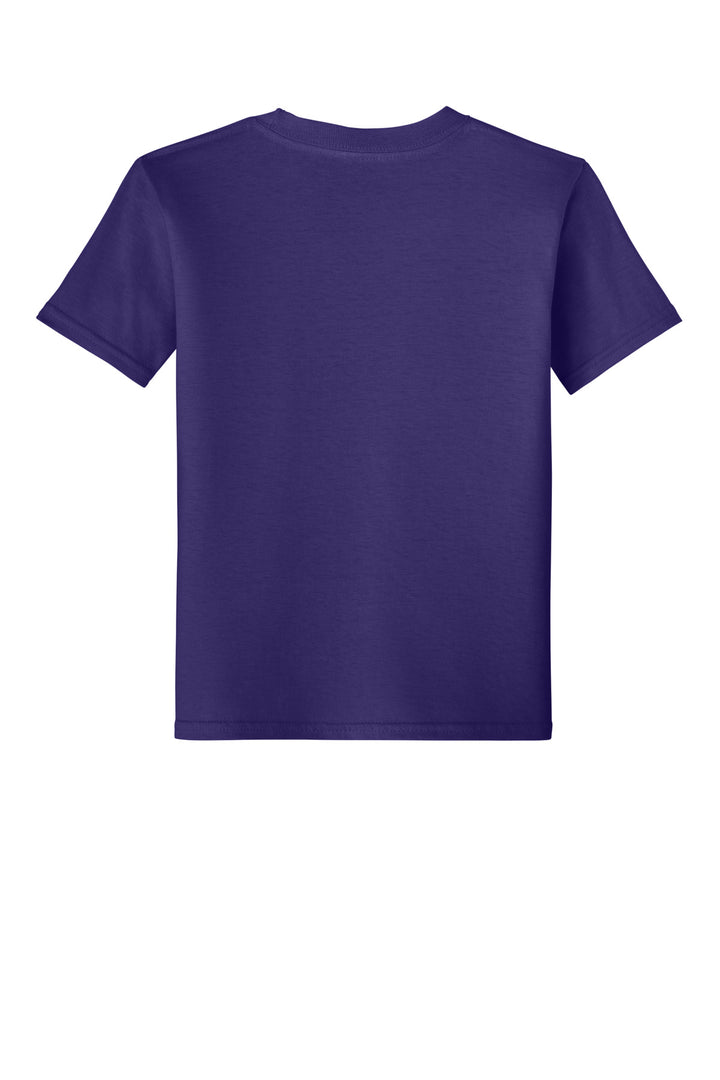 Rear View of Purple Gildan Youth Softstyle T-Shirt 64000B