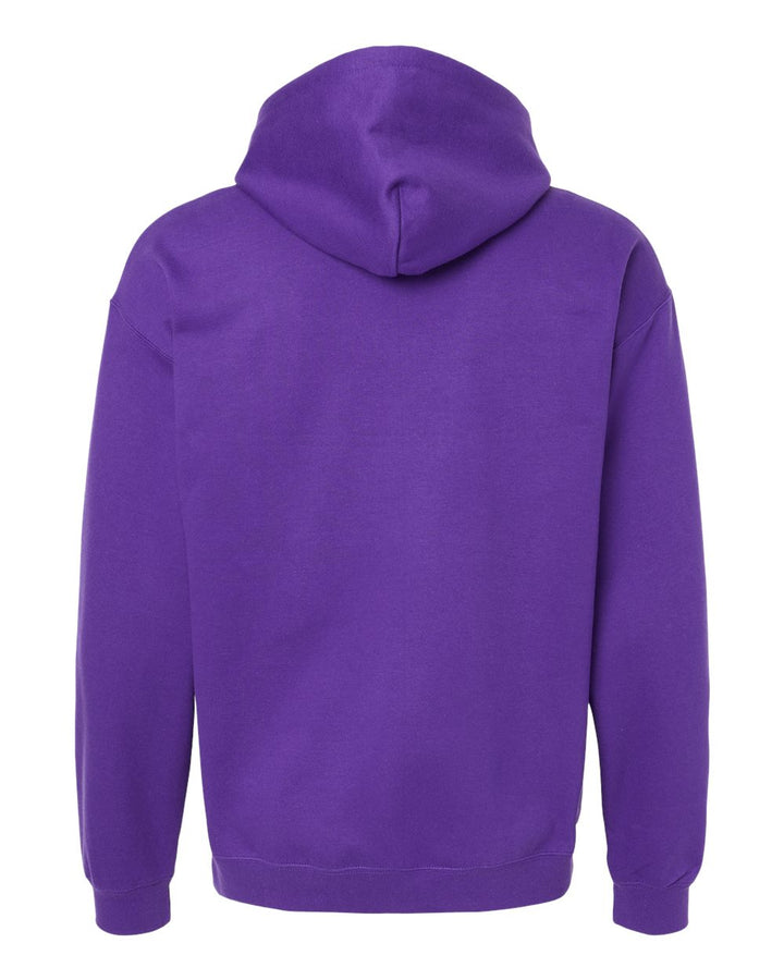 Rear View of Purple Softstyle® Midweight Hooded Sweatshirt - SF500