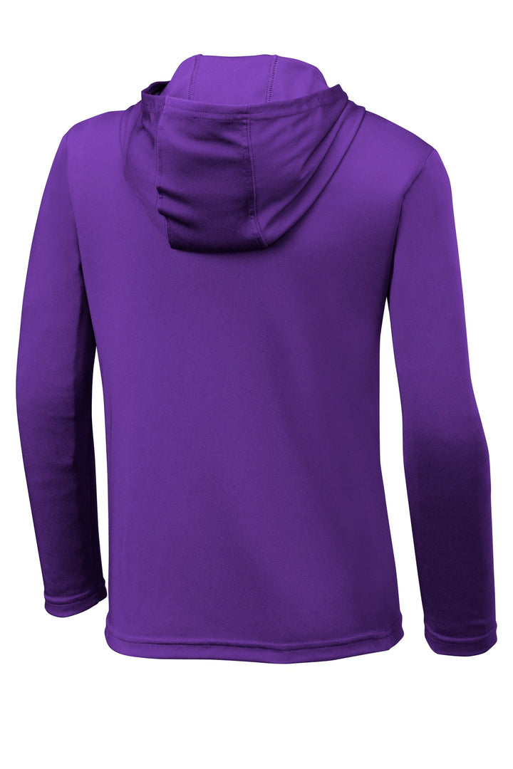 Rear View of Purple Sport-Tek Youth PosiCharge Competitor Hooded Pullover. YST358