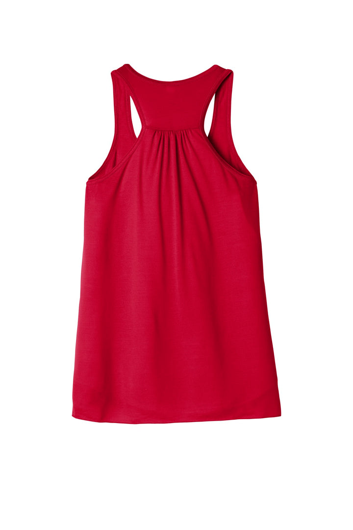 Rear View of Red BELLA+CANVAS Women's Flowy Racerback Tank. BC8800