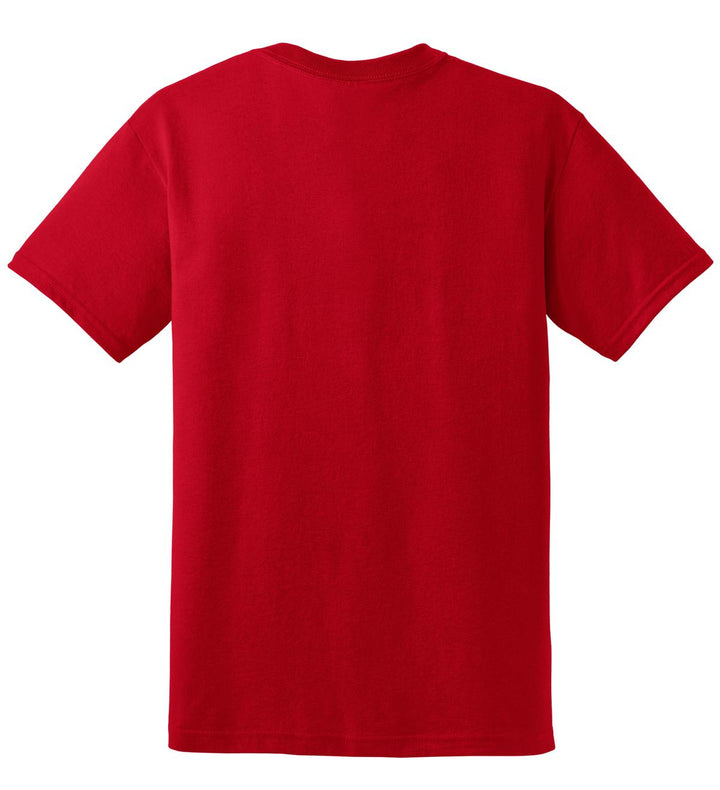Rear View of Red Gildan DryBlend 50 Cotton/50 Poly T-Shirt. 8000