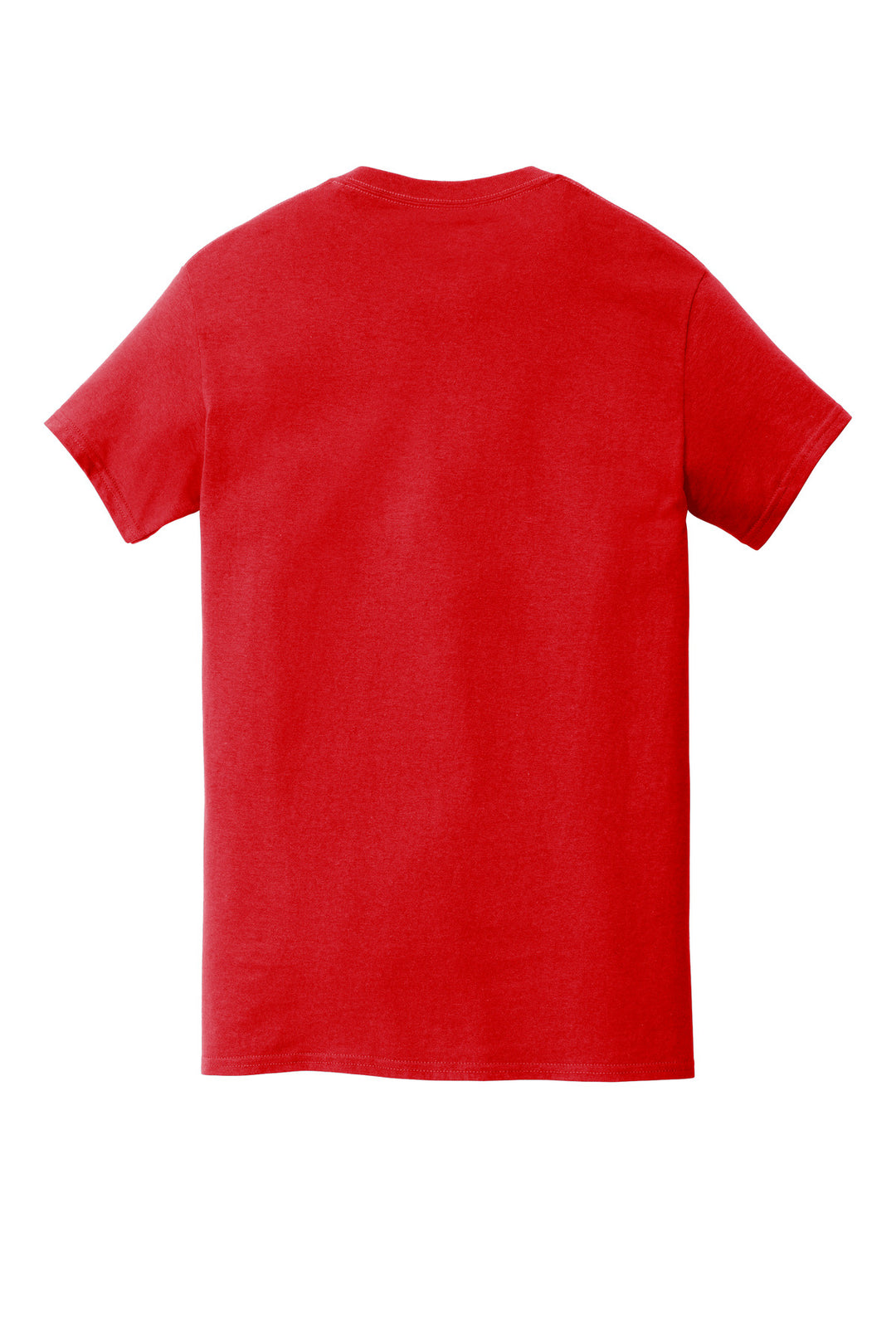 Rear View of Red Gildan Heavy Cotton 100% Cotton Pocket T-Shirt. 5300