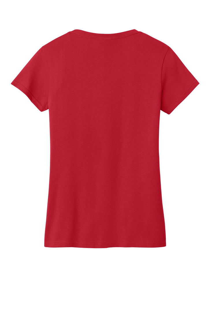 Rear View of Red Gildan Women's Heavy Cotton 100% Cotton V-Neck T-Shirt. 5V00L