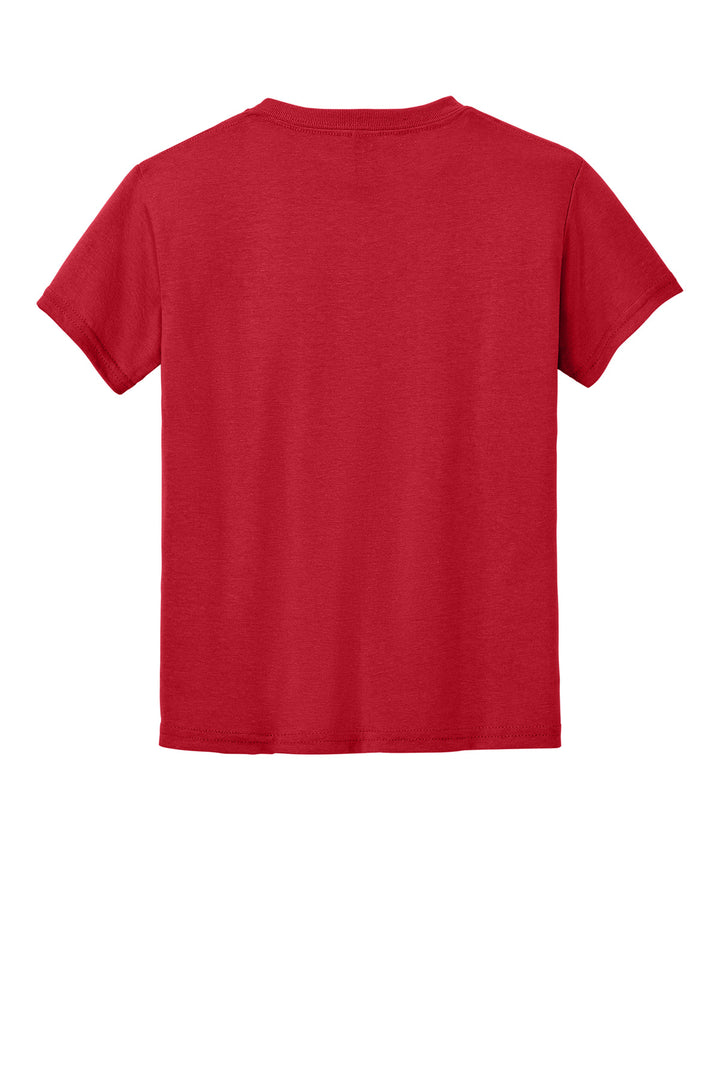 Rear View of Red Gildan Youth DryBlend 50 Cotton/50 Poly T-Shirt. 8000B