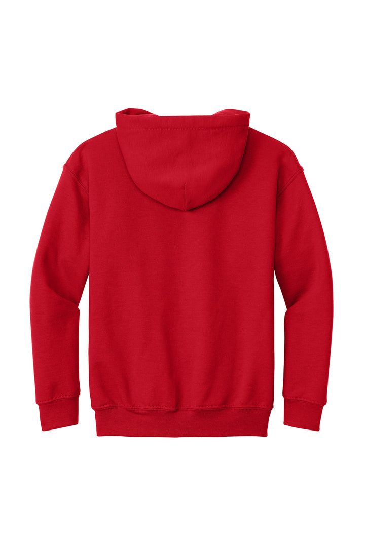 Rear View of RED Gildan - Youth Heavy Blend Hooded Sweatshirt. 18500B