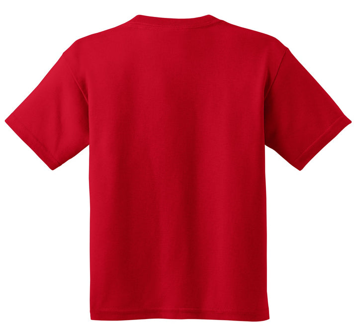 Rear View of Red Gildan - Youth Heavy Cotton 100% Cotton T-Shirt. 5000B