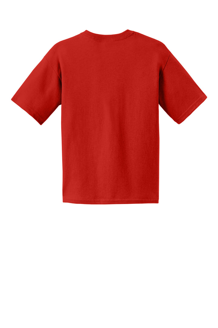 Rear View of Red Gildan - Youth Ultra Cotton 100% US Cotton T-Shirt. 2000B